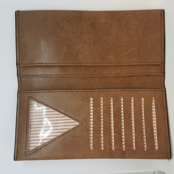 Womens Long Bifold Wallet Leather Clutch Brown NEW - Picture 2 of 4